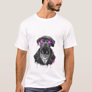 T-shirt Chien de la rue cool avec des yeux en étoile rose 