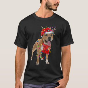 T-shirt Chien de lumières de sapin de Noël Pitbull mignon