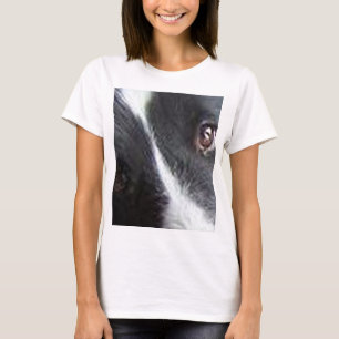 T-shirt chien de mouton shetland yeux noirs et blancs