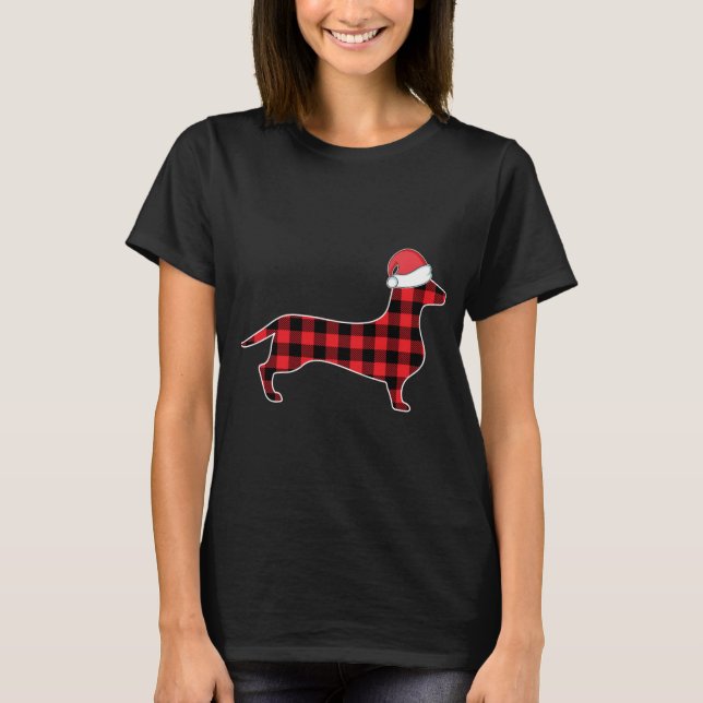 T-shirt Chien de Noël Décorations Red Plaid Buffalo (Devant)
