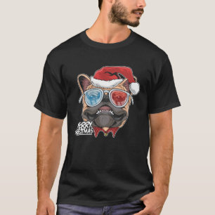 T-shirt Chien de Noël Pug chiot Santa Claus visage mignon