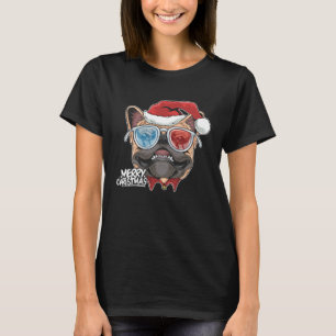 T-shirt Chien de Noël Pug chiot Santa Claus visage mignon