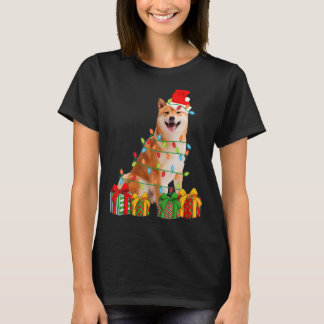 T-shirt Chien de Noël Xmas Shiba Inu Lumières de Noël Mari
