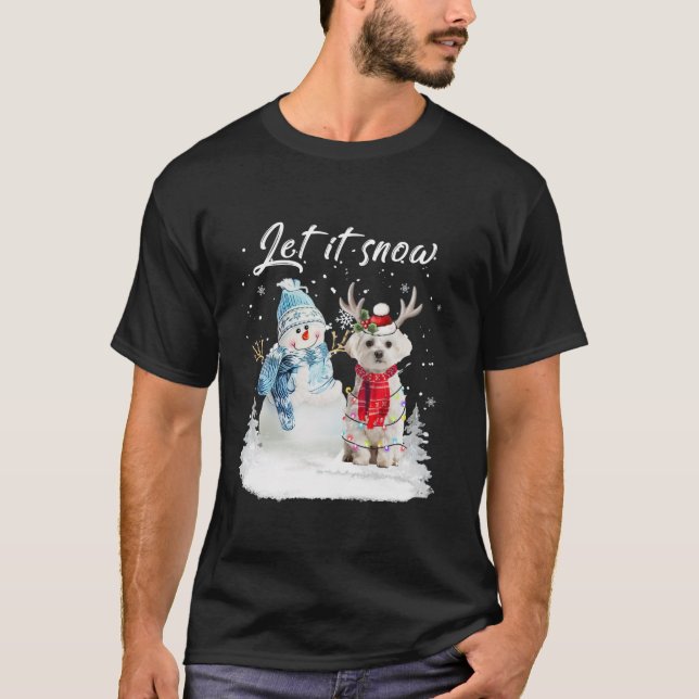 T-shirt Chien de Père Noël maltais Noël Snowman Xmas Pyjam (Devant)