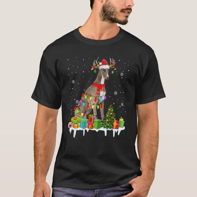 T-shirt Chien de Père Noël Reindeer Lumières Noël Whippet  (Devant)