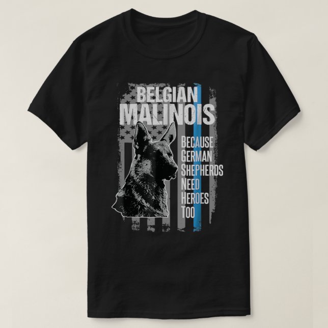 T-shirt Chien de police Malinois Funny K9 mince Ligne bleu (Design devant)