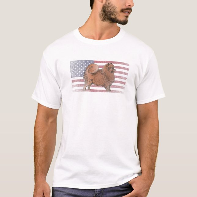 T-shirt Chien de Poméranie 4 juillet Drapeau Américain U (Devant)