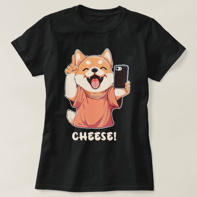 T-shirt Chien de Poméranie mignon prenant un fromage photo (Design devant)