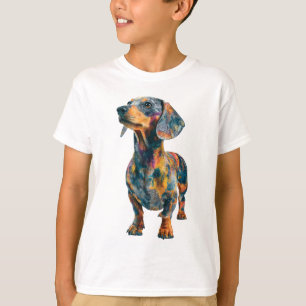 T-shirt Chien de race Dachshund artistique coloré pour enf