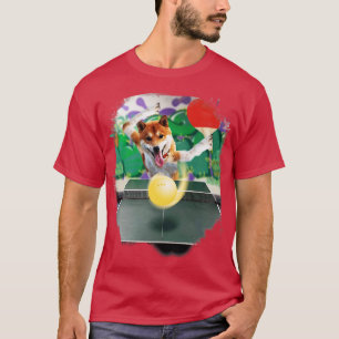 T-shirt Chien de Shiba Inu Jouant Table Tennis Ping Pong