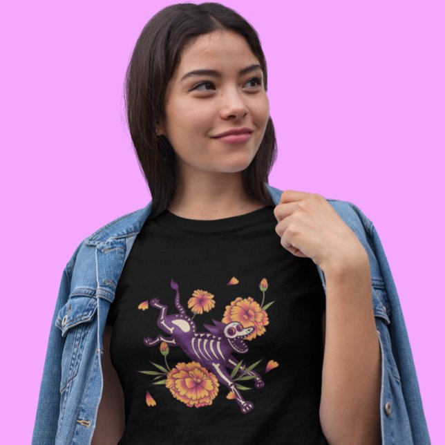 T-shirt Chien de squelette avec Marigolds Día de los Muert (Créateur téléchargé)