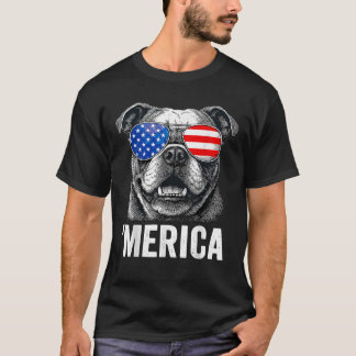 T-shirt Chien de taureau anglais 4 juillet Merica Hommes F