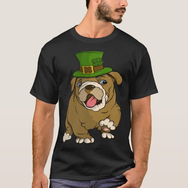 T-shirt Chien de taureau anglais avec Casquette vert St Pa (Devant)