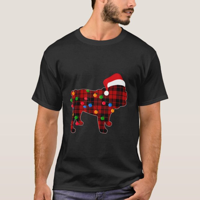 T-shirt Chien de taureau anglais Pyjama rouge patiné Chien (Devant)