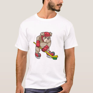 T-shirt Chien de taureau au hockey sur glace avec bâton de