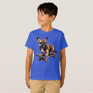 T-shirt Chien de taureau français sur skateboard