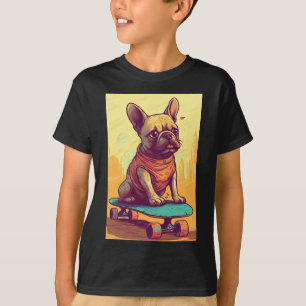 T-shirt Chien de taureau français sur skateboard