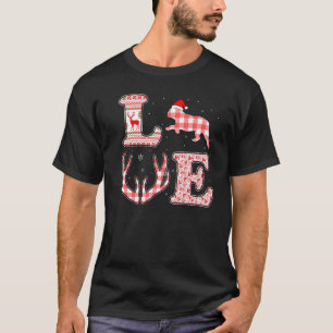 T-shirt Chien de taureau français Xmas Red Plaid Reindeer