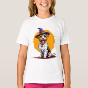 T-shirt Chien d'Halloween portant un chapeau de sorcière