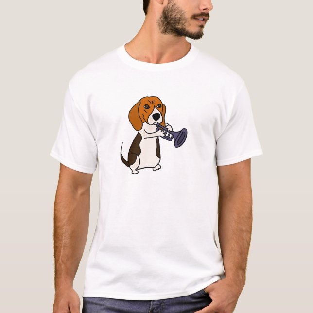 T-shirt Chien drôle de beagle jouant la trompette (Devant)