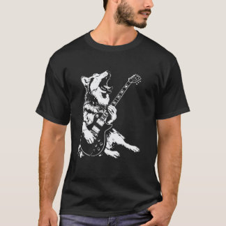 T-shirt Chien Drôle Guitariste Guitare - Maman Papa Husky 