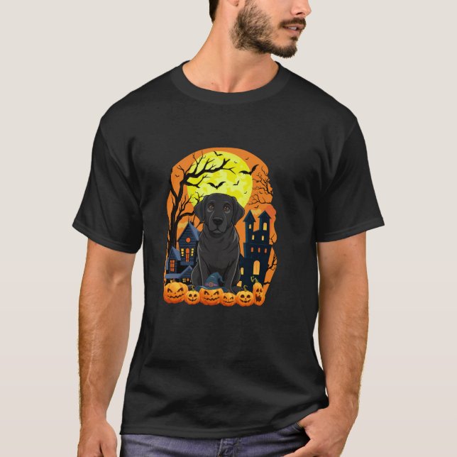 T-shirt Chien du Labrador noir avec Citrouille drôle Hallo (Devant)