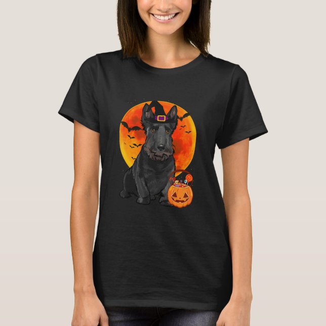 T-shirt Chien écossais Terrier Halloween Jack-o'-lantern P (Devant)