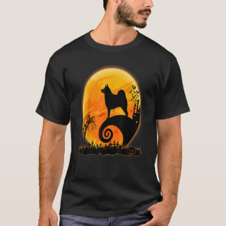 T-shirt Chien Elkhound Norvégien Et Lune Drôle Halloween C