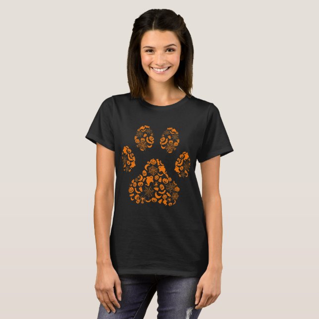 T-shirt Chien Empreinte de patte Halloween Chiot empreinte (Devant entier)
