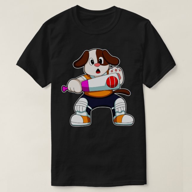 T-shirt Chien en batteur avec chauve-souris de cricket (Design devant)