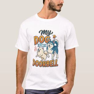 T-shirt Chien Est Sonnette Aboie Blanc Bleu_1
