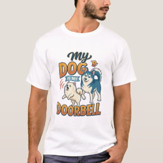 T-shirt Chien Est Sonnette Aboie Blanc Bleu_1