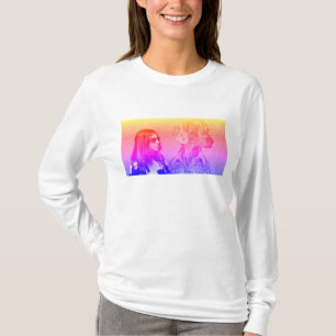 T-shirt Chien et fille à imprimer arc-en-ciel