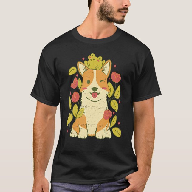 T-shirt Chien Et Grenouille De Corgi Cute (Devant)