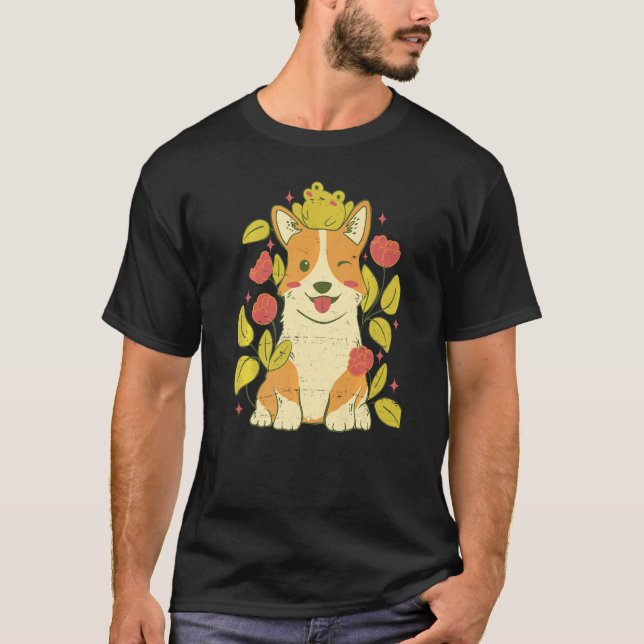 T-shirt Chien Et Grenouille De Corgi Cute (Devant)