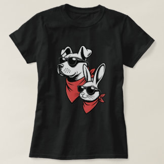 T-shirt Chien et lapin cool avec lunettes de soleil et ban