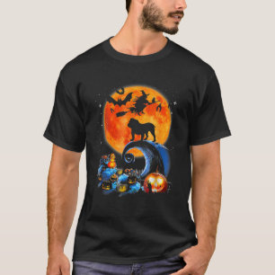T-shirt Chien Et Lune Française Drôle Halloween Costum