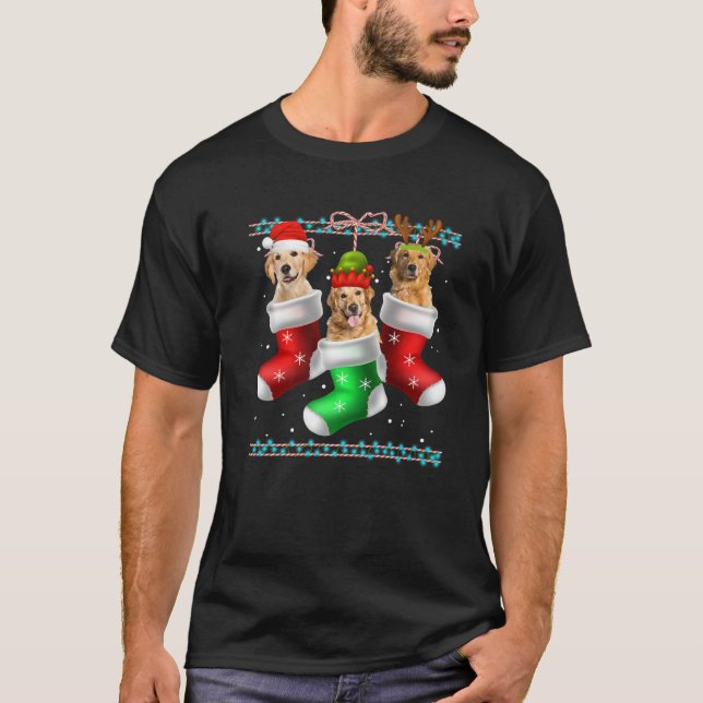 T-shirt Chien Golden Retriever Chaussettes de Noël Funny X (Devant)