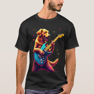 T-shirt Chien Golden Retriever Jouant de la Guitare Électr