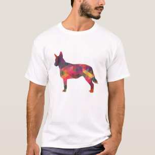 T-shirt Chien Heeler bleu Motif géométrique Silhouette Mul