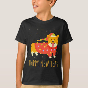 T-shirt Chien heureux Corgi célébrant la nouvelle année No