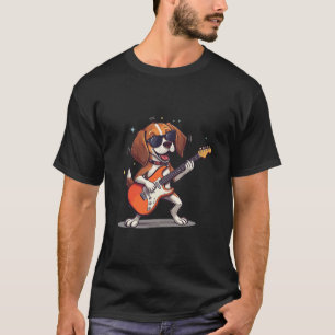 T-shirt Chien Heureux Rocker Jouant de la Guitare avec des