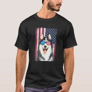 T-shirt Chien Husky Sibérie Patriotique 4 juillet Usa Amer