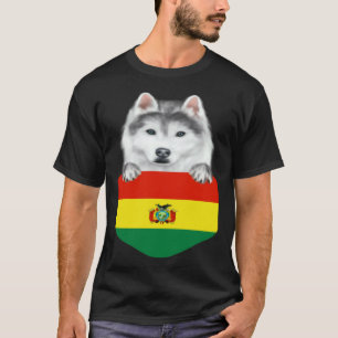 T-shirt Chien Husky Sibérien Drapeau Bolivie Dans La Poche
