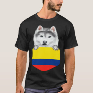 T-shirt Chien Husky Sibérien du drapeau de Colombie dans l