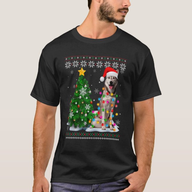 T-shirt Chien Husky Sibérien moche Santa Hat Christmas Tre (Devant)