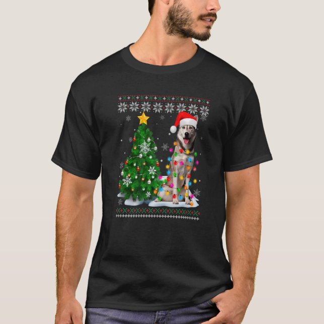 T-shirt Chien Husky Sibérien moche Santa Hat Christmas Tre (Devant)