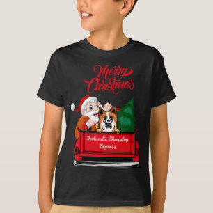 T-shirt Chien Islandais Sheepdog Avec Père Noël En Rouge T