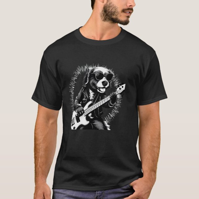 T-shirt Chien Jouer Guitare Musicien Guitariste Canine Lov (Devant)