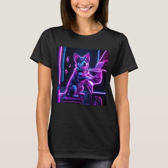 T-shirt Chien Jouer Piano Musique Amoureux Drôle (Devant)